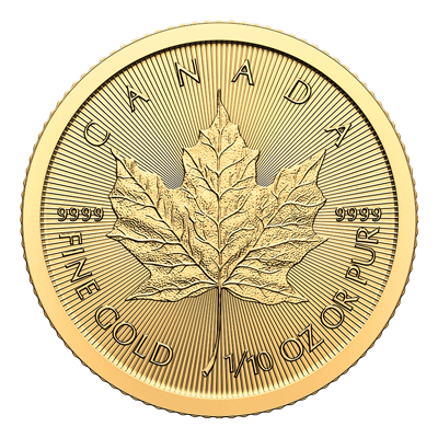 A picture of a 1/10 oz Gold Maple Leaf Coin (2024)